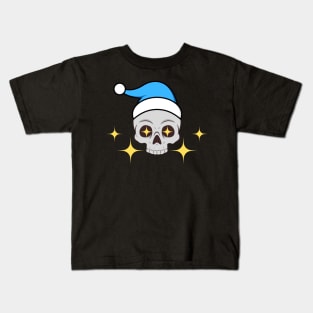 Sia de la Muerte Skull Wearing a Blue Santa Hat Kids T-Shirt